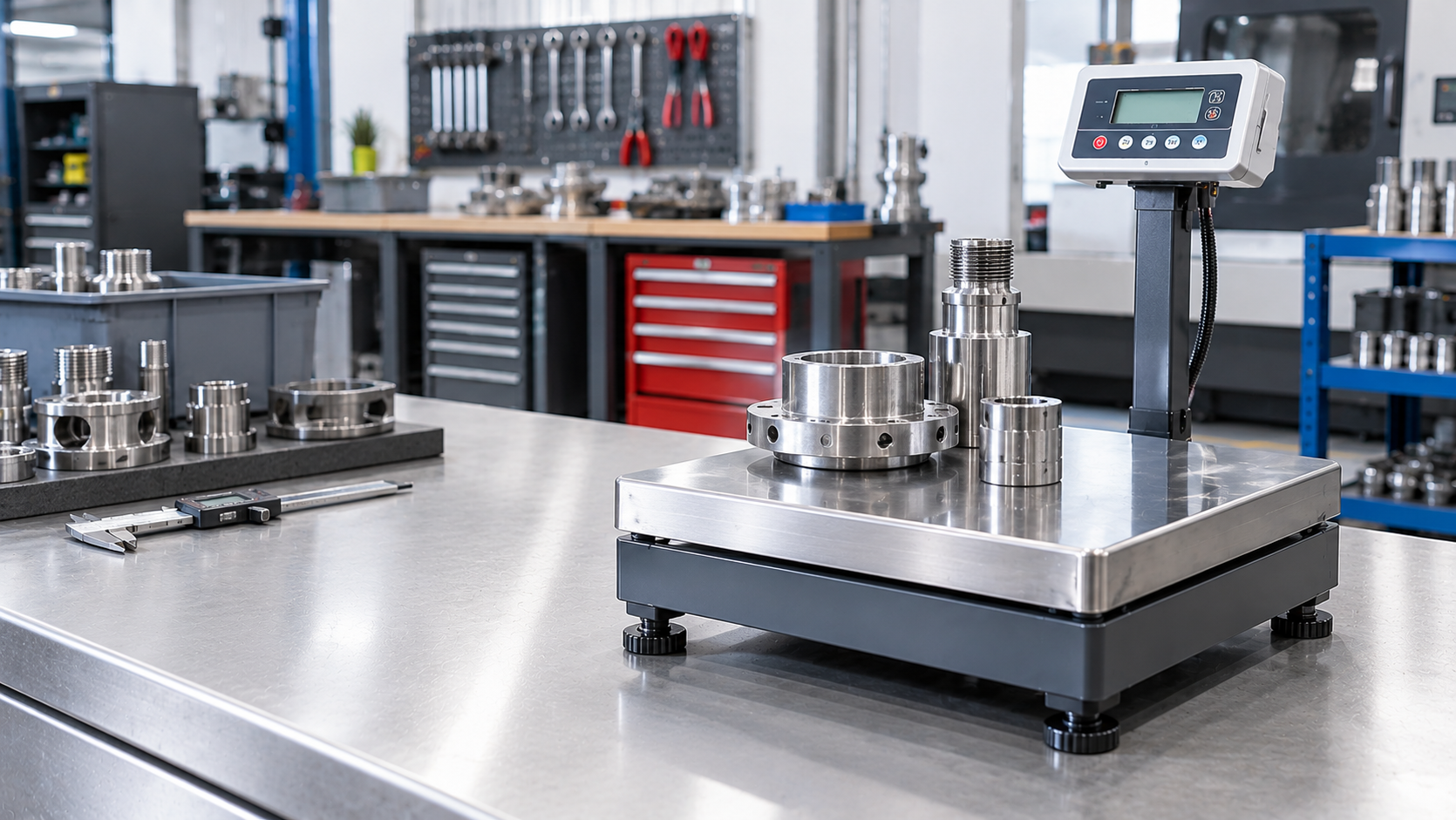 Weighing equipment used for components and materials in a workshop
