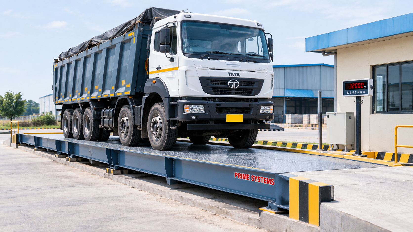 Truck positioned on an industrial weighbridge