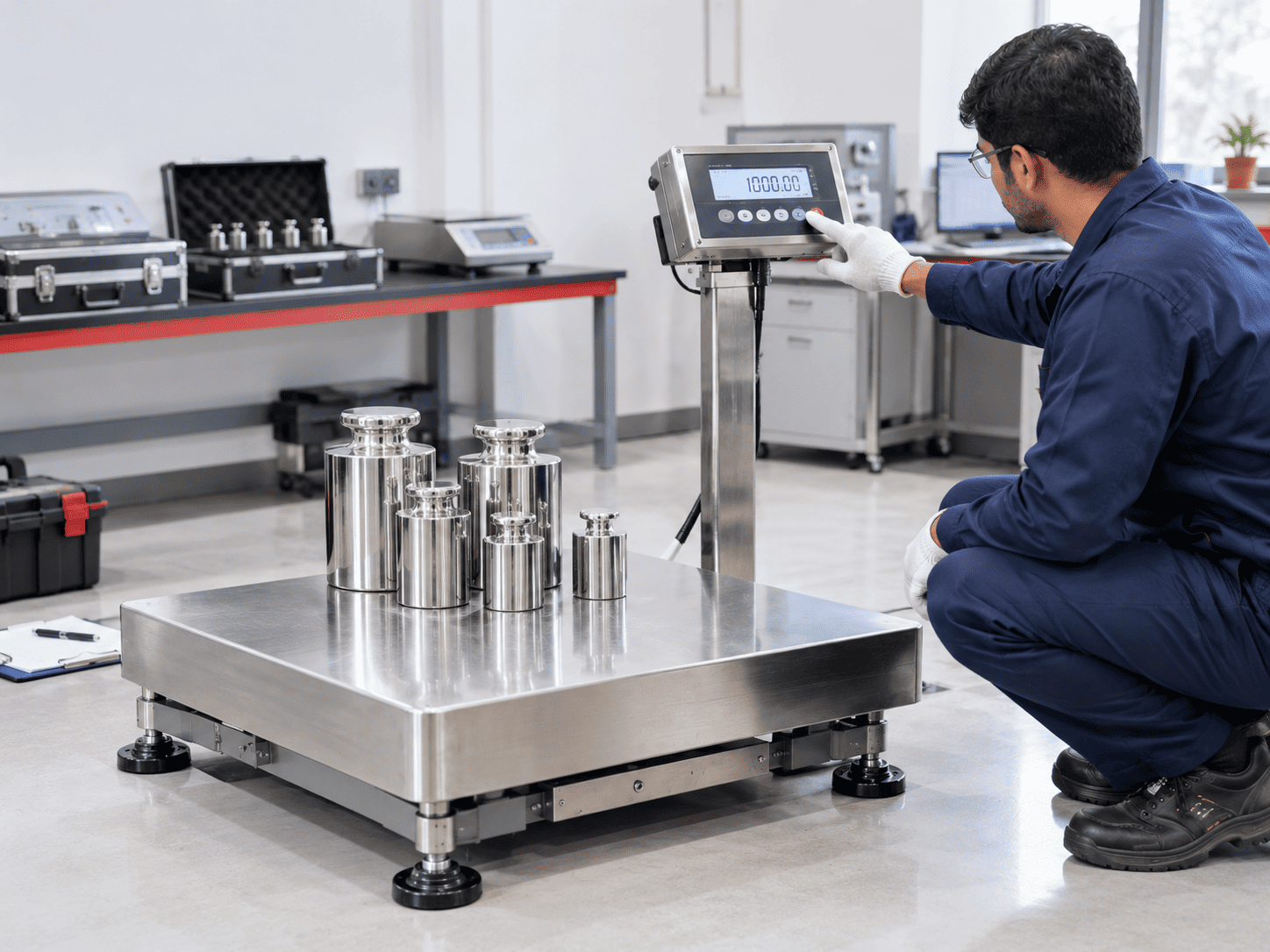 Industrial weighing scale calibration and testing